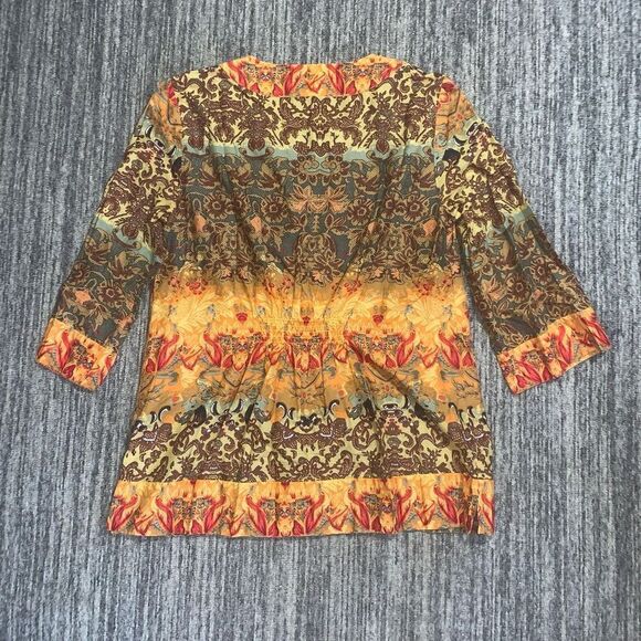 Style & Co Womens 10 Boho Beaded Tunic Top Brown Orange Cinched Back Cotton - Picture 7 of 7